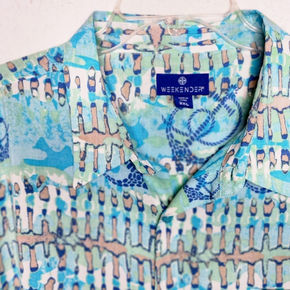 Weekender Batik Print Casual Button Down Shirt w Anchors Size XXL Short Sleeve - Picture 2 of 11